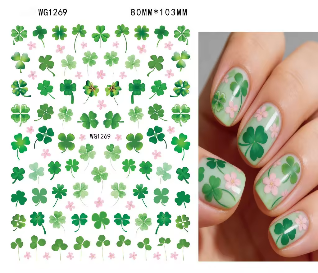 St Patricks Day Nail Decals- Self Adhesive 3D Nail Art WG1269