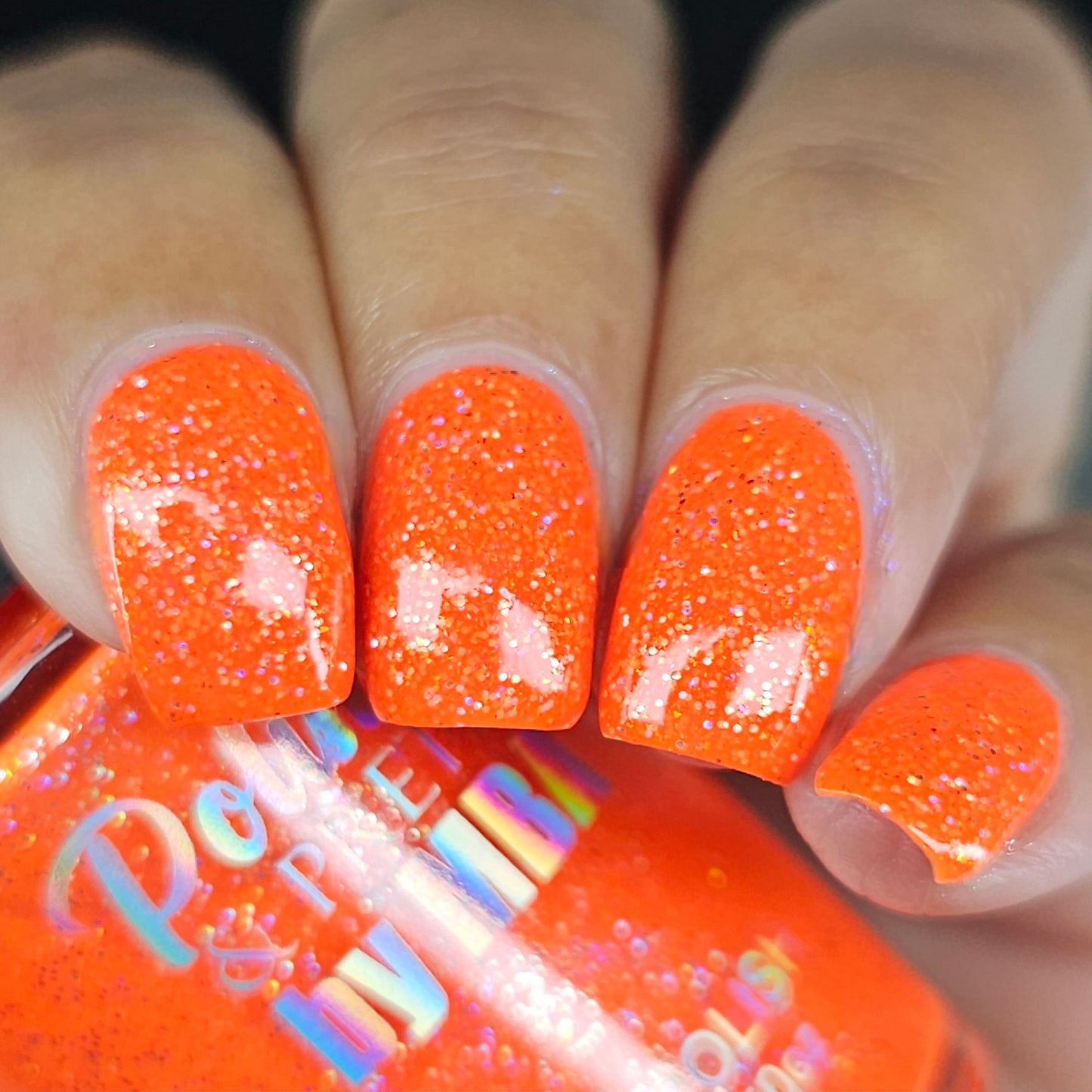 Atomic Tangerine-Neon Holographic Polish