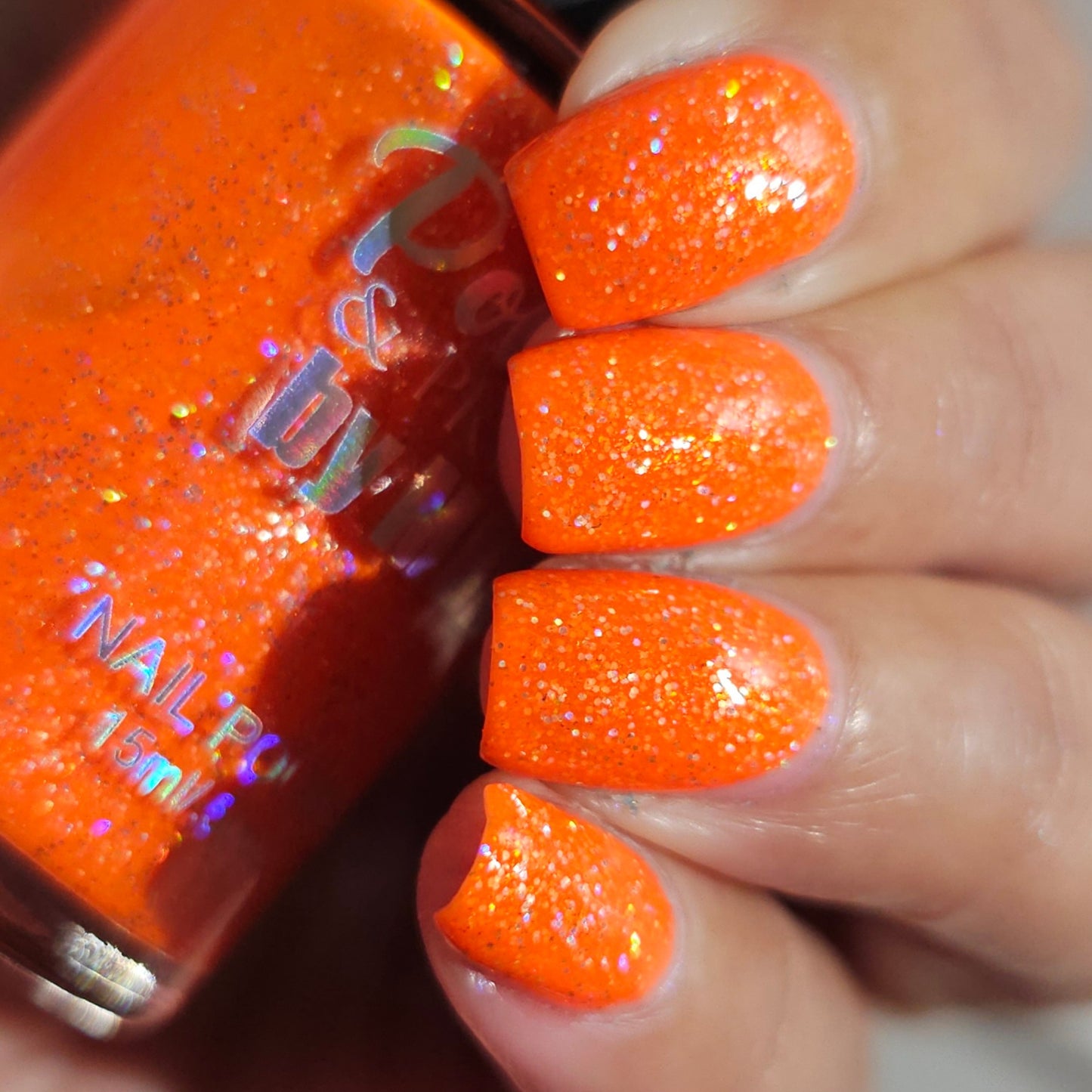 Atomic Tangerine-Neon Holographic Polish