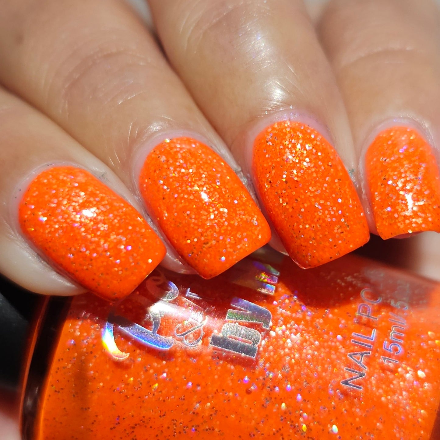 Atomic Tangerine-Neon Holographic Polish