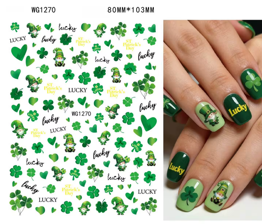 St Patricks Day Nail Decals- Self Adhesive 3D Nail Art WG1270