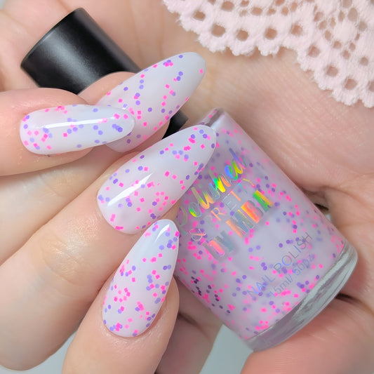 Polkadot Petals-White Crelly Glitter Polish