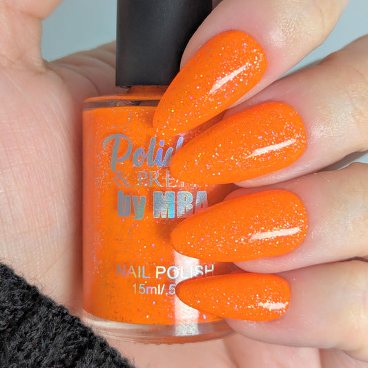 Atomic Tangerine-Neon Holographic Polish