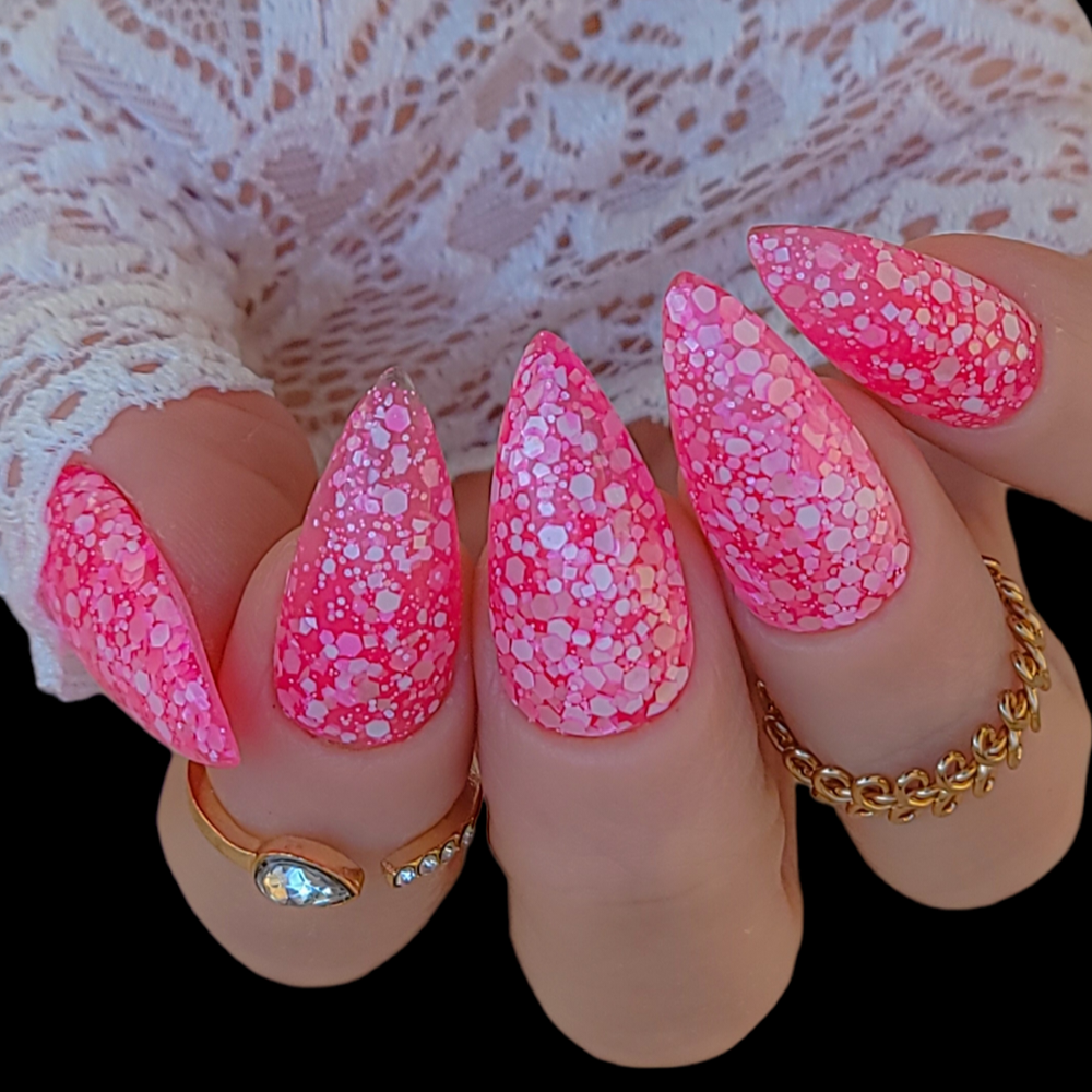 Hot Pink Acrylic Nails pink glitter 